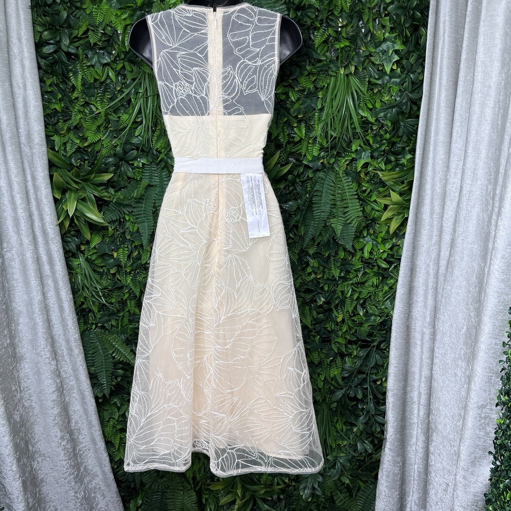 BCBGMAXAZRIA Dress Embroidered 6 Beige Organza Women Midi Gown $428 NWT 1894 - Picture 13 of 14